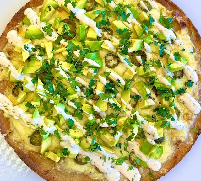 Avo Bacon Ranch Pizza.