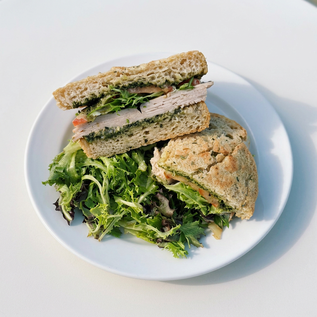 Hot Pesto Turkey Sandwich.